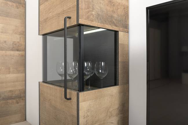 Шкаф-пенал с витриной Трувор 13.205 цвет дуб гранж песочный/интра