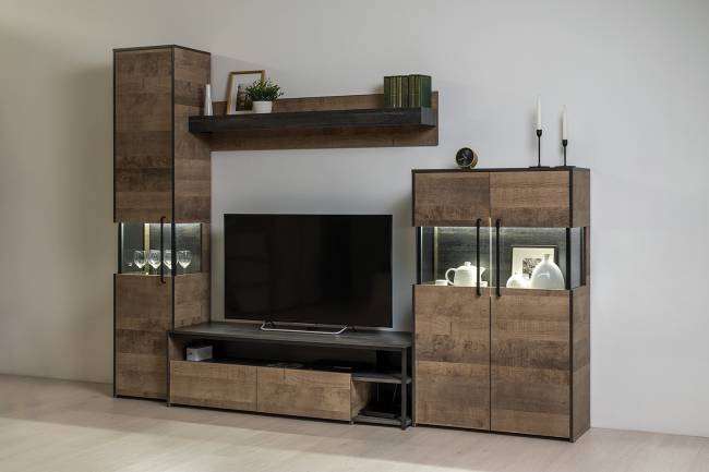 Шкаф-пенал с витриной Трувор 13.205 цвет дуб гранж песочный/интра