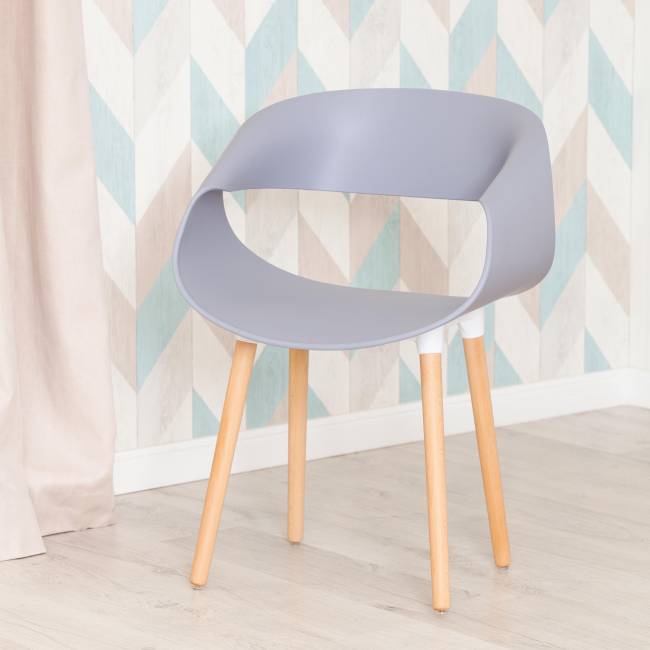 Стул QXX/КXX (мод. C1058-1) пластик/дерево, 60х53х81см, серый/натуральный (Комплект из 4 шт.) серый пластик/дерево