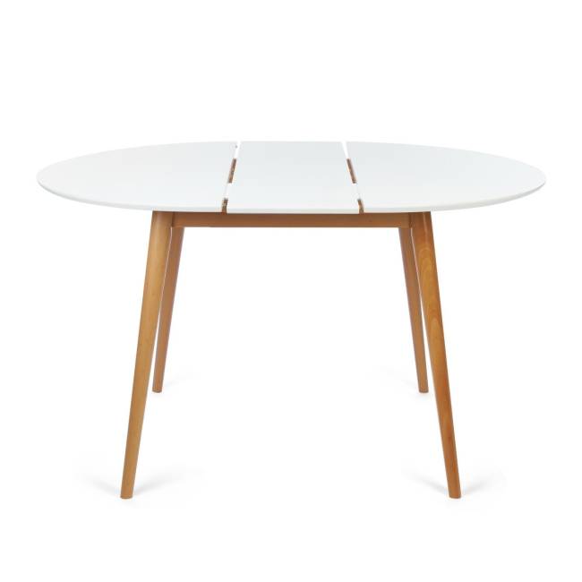 Стол круглый раскладной обеденный BOSCO (Боско) основание бук, столешница мдф, 100*75*100+30см, Белый+Натуральный ( Бук) Белый+Натуральный ( Бук) основание бук, столешница мдф