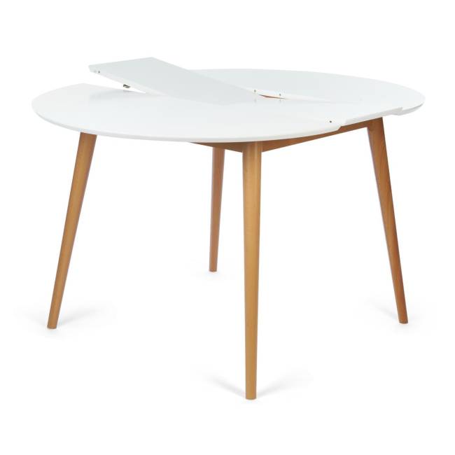 Стол круглый раскладной обеденный BOSCO (Боско) основание бук, столешница мдф, 100*75*100+30см, Белый+Натуральный ( Бук) Белый+Натуральный ( Бук) основание бук, столешница мдф