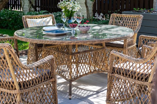 "Эспрессо" плетеный круглый стол, диаметр 150 см, цвет соломенный