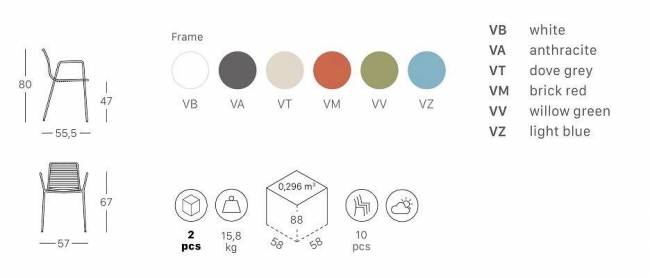 Кресло металлическое Summer голубой 570х555х800 мм
