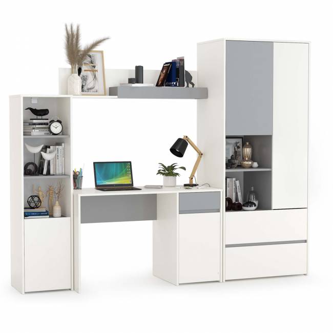 Детская мебельная стенка Торонто № 4 цвет белый шагрень/стальной серый Детская мебельная стенка Торонто № 4 цвет белый шагрень/стальной серый