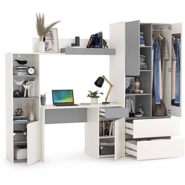 Детская мебельная стенка Торонто № 4 цвет белый шагрень/стальной серый Детская мебельная стенка Торонто № 4 цвет белый шагрень/стальной серый