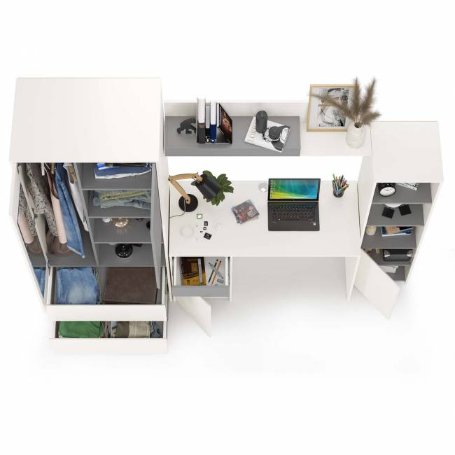 Детская мебельная стенка Торонто № 4 цвет белый шагрень/стальной серый Детская мебельная стенка Торонто № 4 цвет белый шагрень/стальной серый