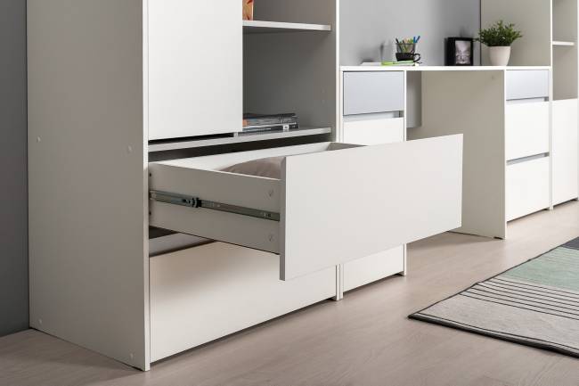 Детская мебельная стенка Торонто № 4 цвет белый шагрень/стальной серый Детская мебельная стенка Торонто № 4 цвет белый шагрень/стальной серый