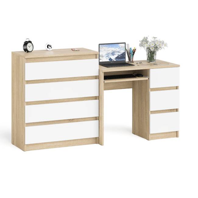 Стол компьютерный с ящиками МС-6 правый с комодом МК800 4 ящика Мори цвет дуб сонома/белый Стол компьютерный с ящиками МС-6 правый с комодом МК800 4 ящика Мори цвет дуб сонома/белый