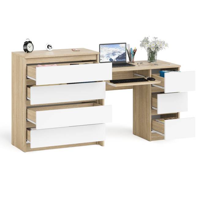 Стол компьютерный с ящиками МС-6 правый с комодом МК800 4 ящика Мори цвет дуб сонома/белый Стол компьютерный с ящиками МС-6 правый с комодом МК800 4 ящика Мори цвет дуб сонома/белый