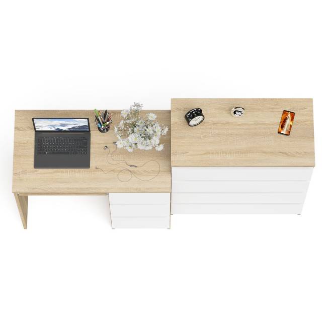 Стол компьютерный с ящиками МС-6 правый с комодом МК800 4 ящика Мори цвет дуб сонома/белый Стол компьютерный с ящиками МС-6 правый с комодом МК800 4 ящика Мори цвет дуб сонома/белый