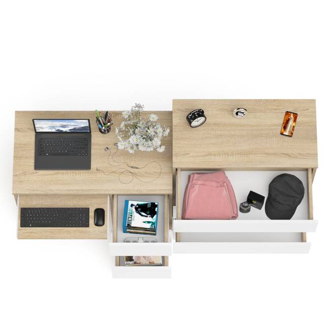 Стол компьютерный с ящиками МС-6 правый с комодом МК800 4 ящика Мори цвет дуб сонома/белый Стол компьютерный с ящиками МС-6 правый с комодом МК800 4 ящика Мори цвет дуб сонома/белый