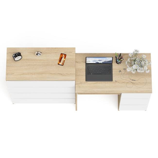 Стол компьютерный с ящиками МС-6 правый с комодом МК800 4 ящика Мори цвет дуб сонома/белый Стол компьютерный с ящиками МС-6 правый с комодом МК800 4 ящика Мори цвет дуб сонома/белый