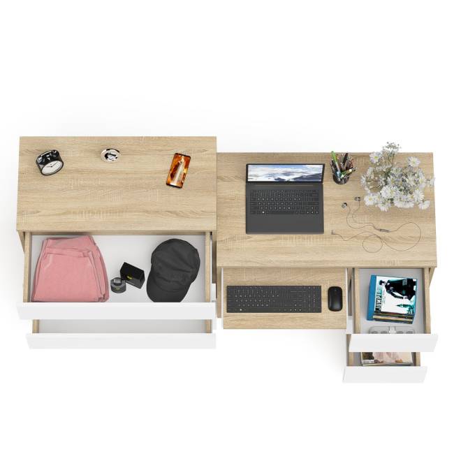 Стол компьютерный с ящиками МС-6 правый с комодом МК800 4 ящика Мори цвет дуб сонома/белый Стол компьютерный с ящиками МС-6 правый с комодом МК800 4 ящика Мори цвет дуб сонома/белый