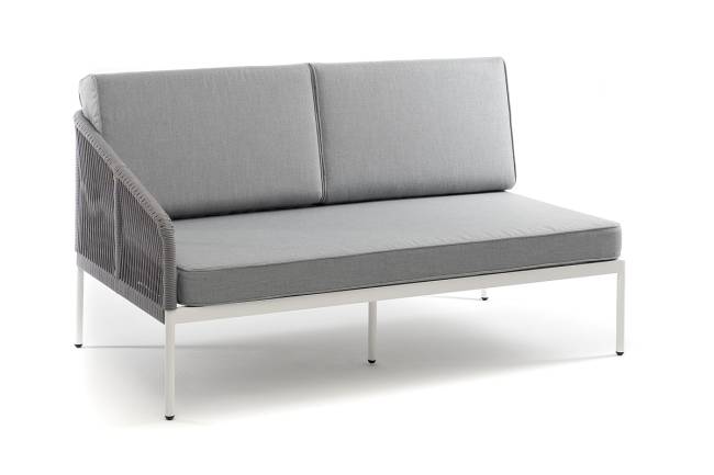 "Канны" правый модуль плетеный из роупа, каркас алюминий белый шагрень, роуп светло-серый круглый, ткань светло-серая