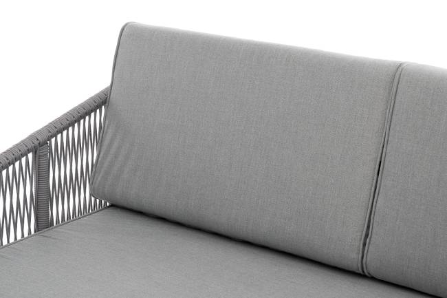 "Канны" правый модуль плетеный из роупа, каркас алюминий белый шагрень, роуп светло-серый круглый, ткань светло-серая