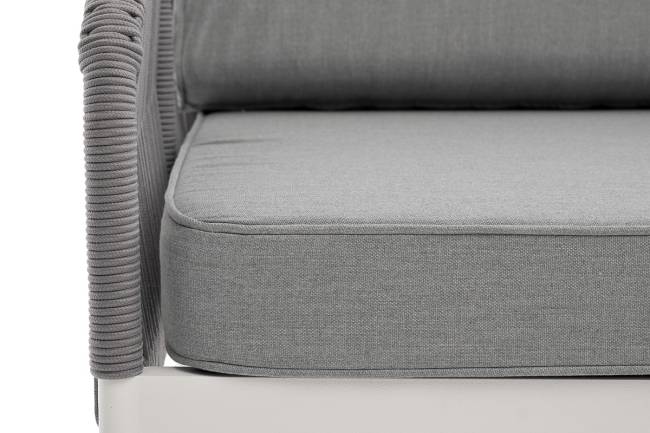 "Канны" правый модуль плетеный из роупа, каркас алюминий белый шагрень, роуп светло-серый круглый, ткань светло-серая