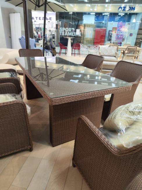 Комплект обеденной плетеной мебели Barcelona светло-коричневый, бежевый Комплект обеденной плетеной мебели Barcelona светло-коричневый, бежевый