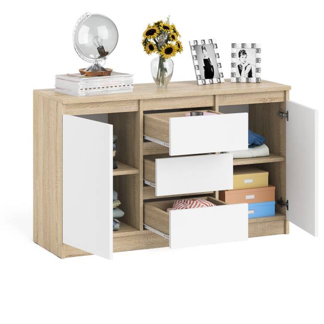 Комод-тумба три ящика и две дверки Мори МК1200.3 цвет дуб сонома/белый