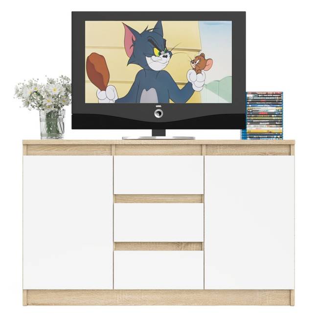 Комод-тумба три ящика и две дверки Мори МК1200.3 цвет дуб сонома/белый