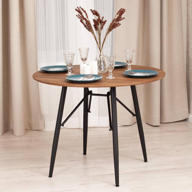 Стол RUSTO (mod. 283) МДФ/металл, D100 х 75 см, Black (Черный) / Walnut (Орех) 10