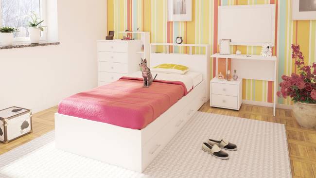 Кровать с ящиками Камелия 900 цвет белый Кровать с ящиками Камелия 900 цвет белый