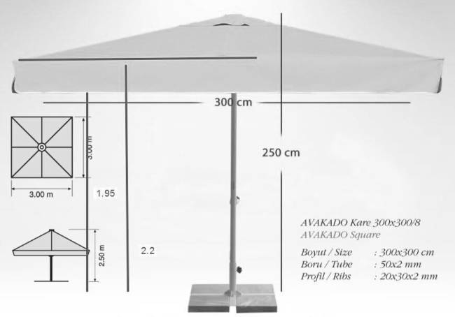 Зонт профессиональный 3х3 м Avocado белый, бежевый 3000х3000 мм