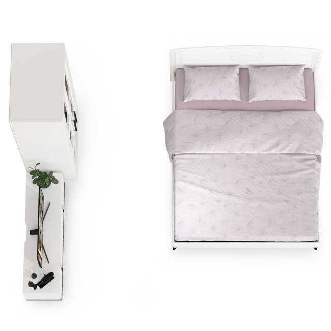 Кровать 1600 с ТВ-тумбой и шкафом с зеркалами Валенсия цвет белый шагрень/чёрный