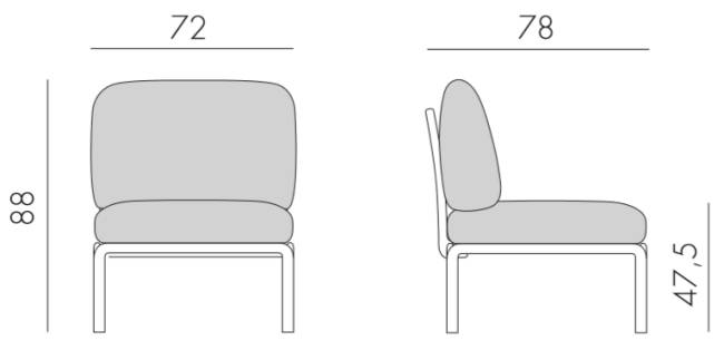 Модуль центральный пластиковый с подушками Komodo Elemento Centrale агава, джунгли 720х780х880 мм