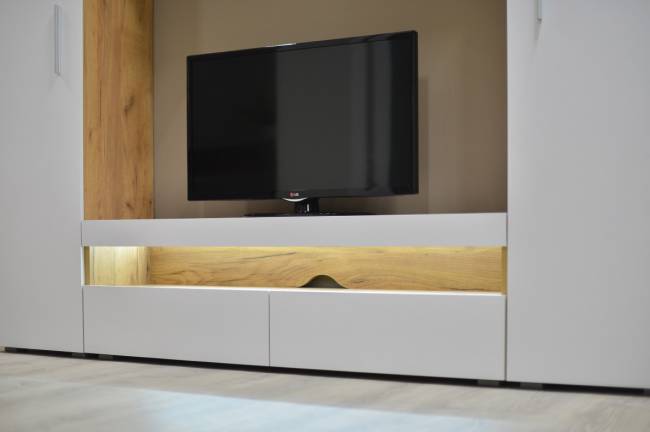 Стенка для гостиной Альба № 1 цвет дуб крафт золотой/белый премиум Стенка для гостиной Альба № 1 цвет дуб крафт золотой/белый премиум