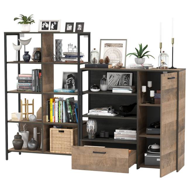 Стеллаж 13.151.02 с комодом с ящиком и дверкой Трувор цвет дуб гранж песочный/интра Стеллаж 13.151.02 с комодом с ящиком и дверкой Трувор цвет дуб гранж песочный/интра