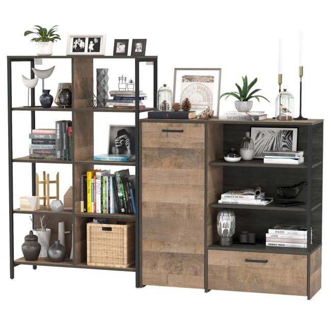 Стеллаж 13.151.02 с комодом с ящиком и дверкой Трувор цвет дуб гранж песочный/интра Стеллаж 13.151.02 с комодом с ящиком и дверкой Трувор цвет дуб гранж песочный/интра