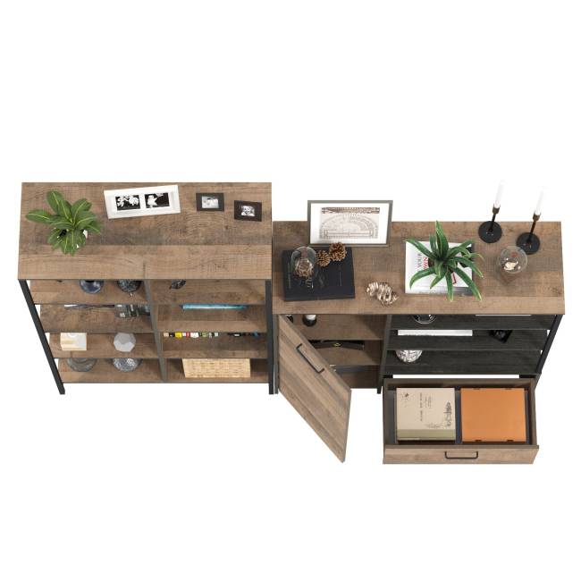 Стеллаж 13.151.02 с комодом с ящиком и дверкой Трувор цвет дуб гранж песочный/интра Стеллаж 13.151.02 с комодом с ящиком и дверкой Трувор цвет дуб гранж песочный/интра