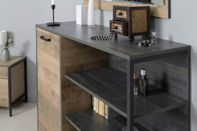 Стеллаж 13.151.02 с комодом с ящиком и дверкой Трувор цвет дуб гранж песочный/интра Стеллаж 13.151.02 с комодом с ящиком и дверкой Трувор цвет дуб гранж песочный/интра